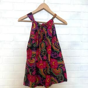 J.CREW Women's Floral Sleeveless Trapeeze Bow 100% Silk Top Blouse sz M